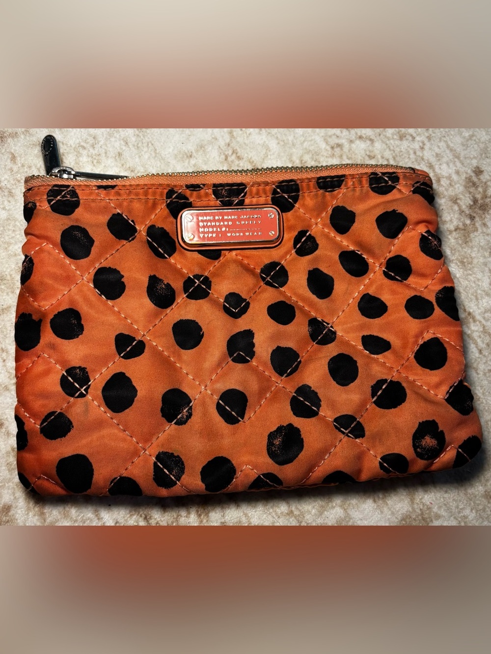 Y2K Marc by Marc Jacobs Quilted Polka Dot Cosmetic Pouch Makeup Bag Orange Black